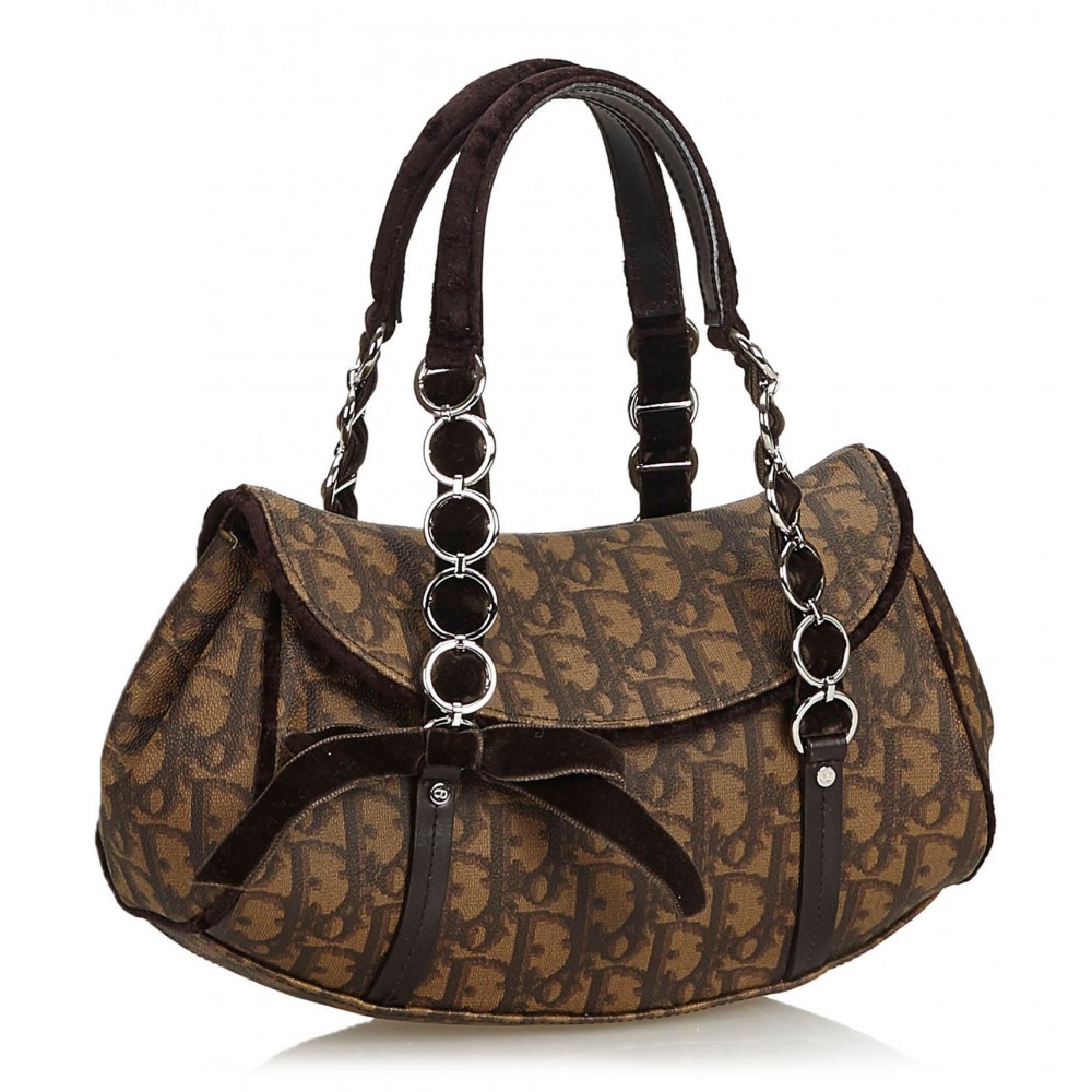 Dior Vintage - Oblique Romantique Handbag Bag - Brown - Leather Handbag ...
