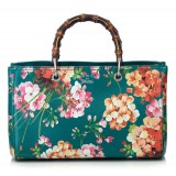Gucci Vintage - Blooms Bamboo Shopper Bag - Verde - Borsa in Pelle - Alta Qualità Luxury