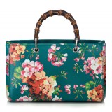 Gucci Vintage - Blooms Bamboo Shopper Bag - Green - Leather Handbag - Luxury High Quality