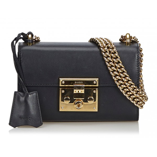 Gucci Vintage - Leather Small Padlock Shoulder Bag - Black - Leather Handbag - Luxury High ...