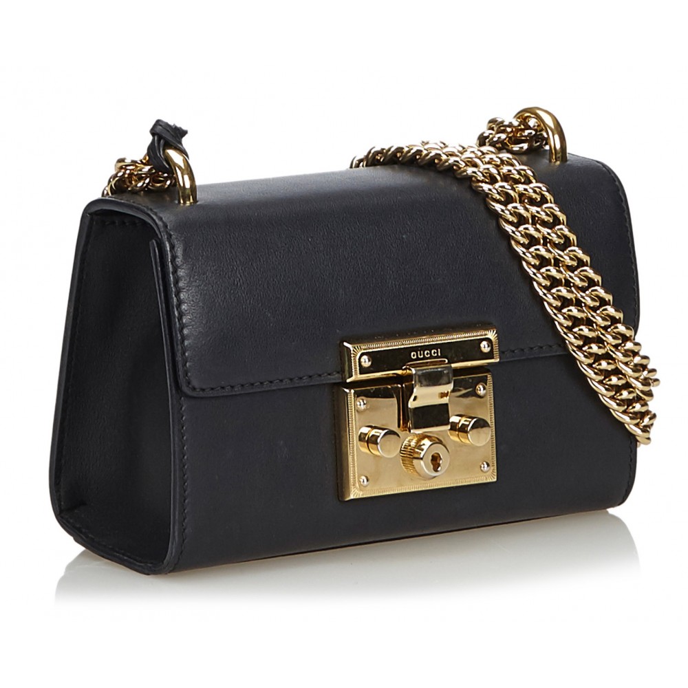 GUCCI Shoulder Bag Vintage crest charm Old Gucci leather black Gold Ha –