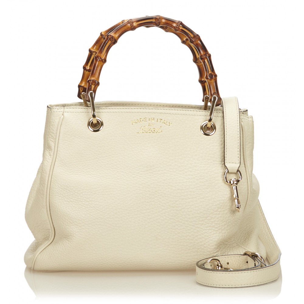 Gucci Vintage - Mini Bamboo Leather Shopper Bag - White Ivory - Leather  Handbag - Luxury High Quality - Avvenice