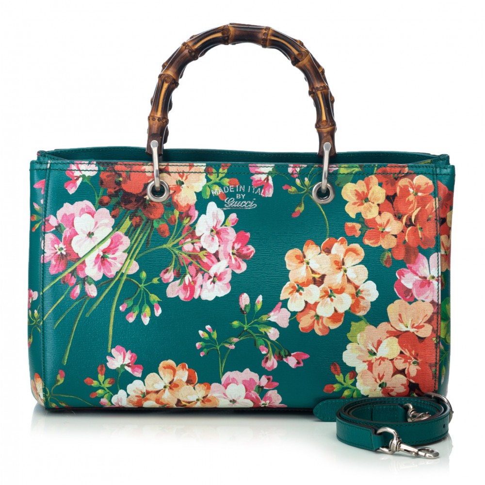 Gucci Vintage - Blooms Bamboo Shopper Bag - Green - Leather Handbag ...