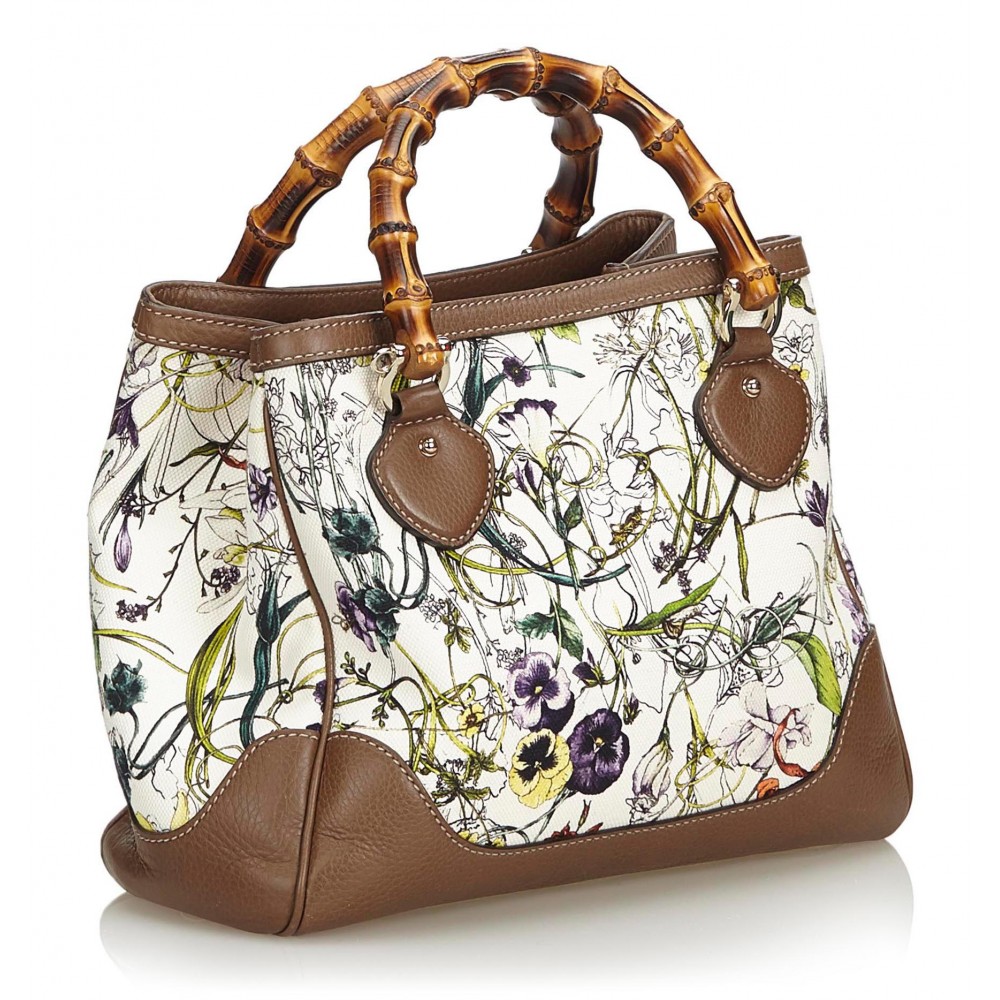 Gucci Vintage - Bamboo Canvas Flora Diana Satchel Bag - White - Leather Handbag - Luxury High ...