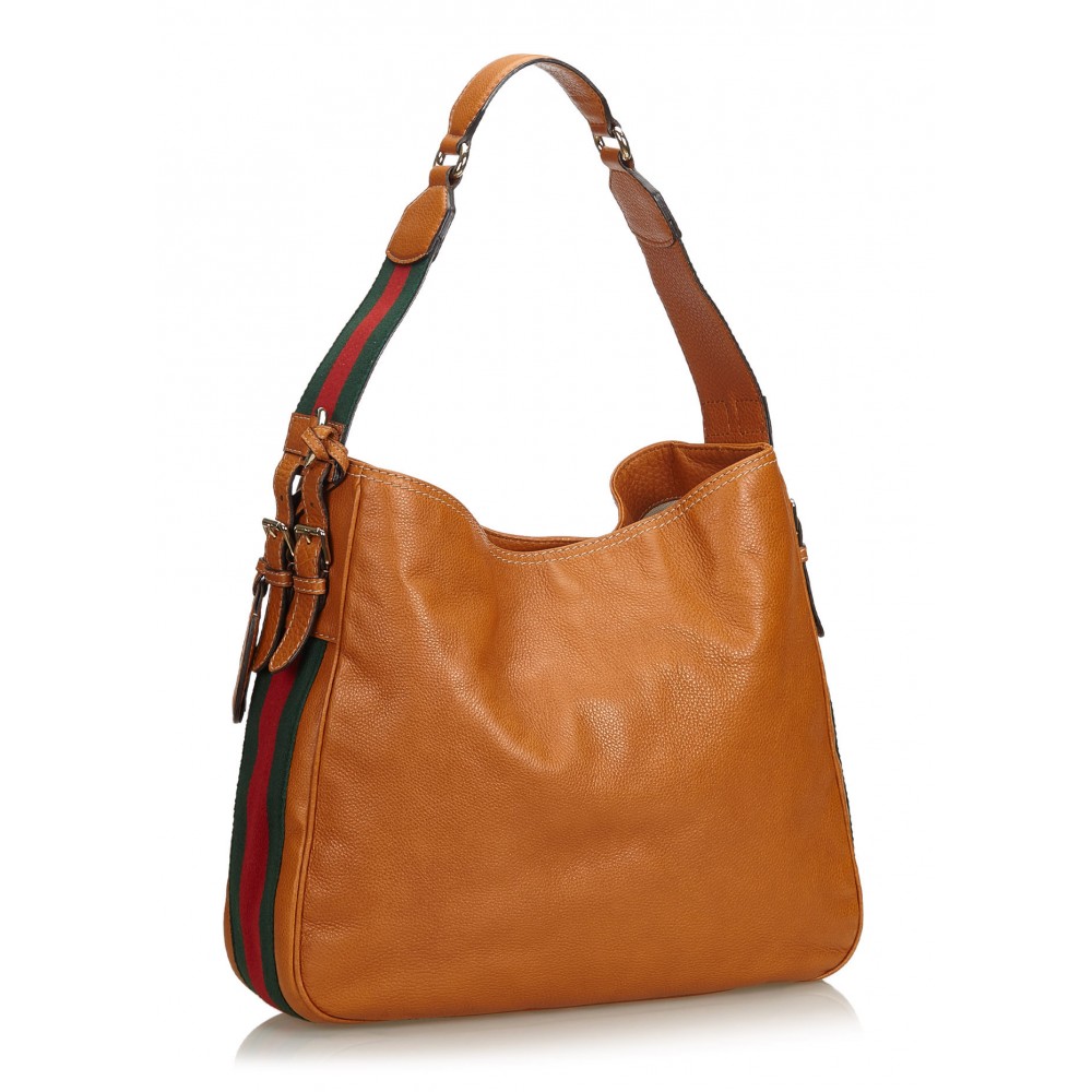 Gucci Vintage - Web Leather Heritage Hobo Bag - Brown - Leather Handbag - Luxury High Quality ...