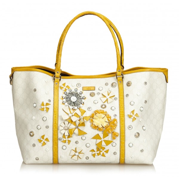 Gucci Vintage - Embellished Guccissima Tote Bag - Bianco Avorio - Borsa in Pelle - Alta Qualità Luxury