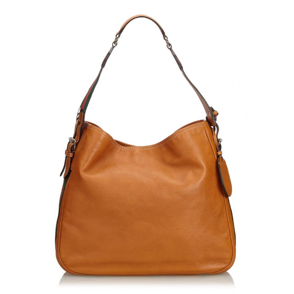 Gucci Vintage - Web Leather Heritage Hobo Bag - Brown - Leather Handbag ...
