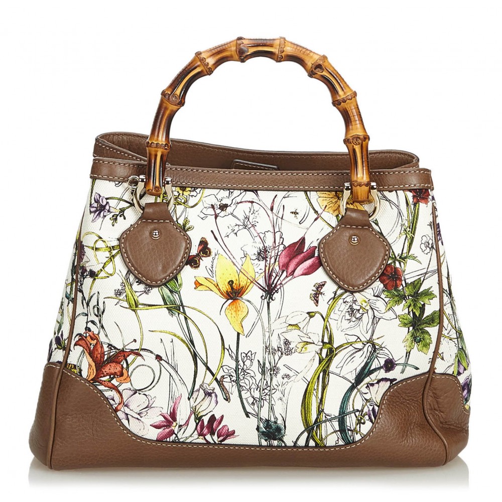 Gucci Vintage - Bamboo Canvas Flora Diana Satchel Bag - White - Leather Handbag - Luxury High ...