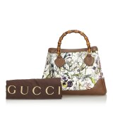 Gucci Vintage - Bamboo Canvas Flora Diana Satchel Bag - Bianco - Borsa in Pelle - Alta Qualità Luxury