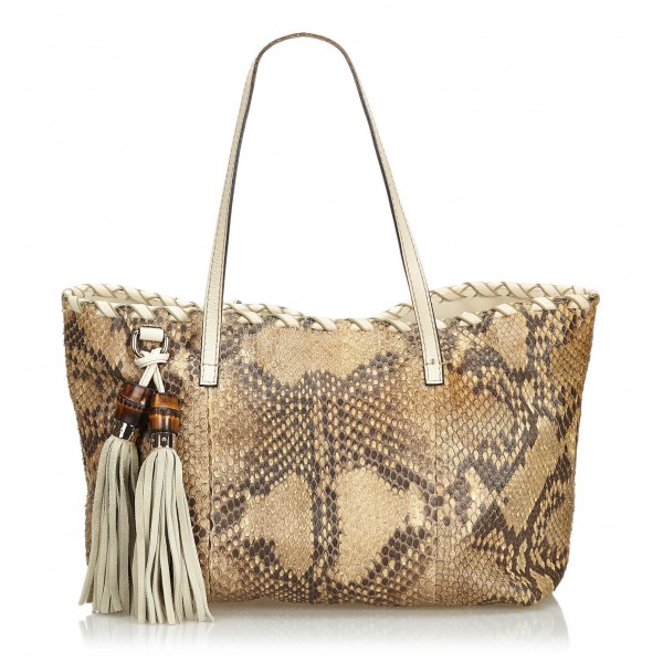 Gucci Vintage - Python Tote Bag - Brown - Python Leather Handbag - Luxury High Quality