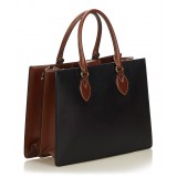 Gucci Vintage - Leather Linea a Satchel Bag - Nero Marrone - Borsa in Pelle - Alta Qualità Luxury