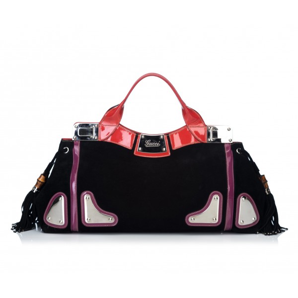 Gucci Vintage - Suede Race Handbag Bag - Black - Leather Handbag - Luxury High Quality