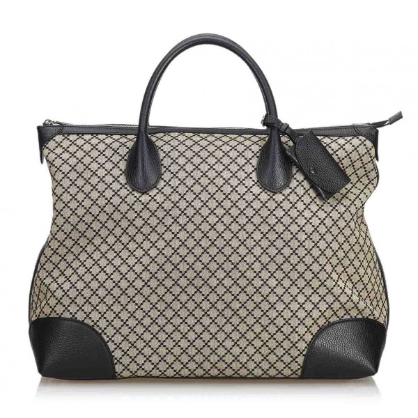 Gucci Vintage - Diamante Jacquard Travel Bag - Black Brown - Leather ...