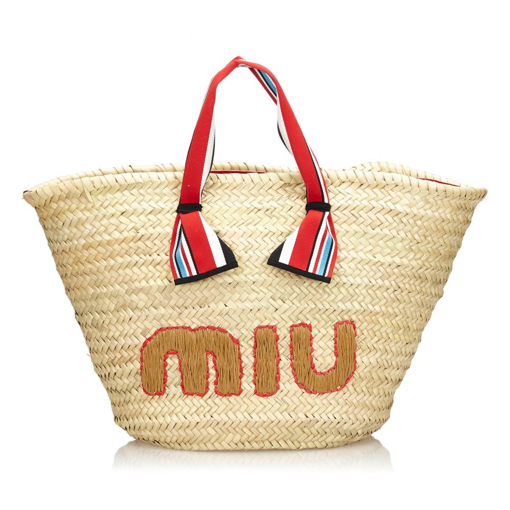 Miu Miu Vintage - Woven Strap Tote Bag - Brown Beige - Straw Handbag -  Luxury High Quality - Avvenice