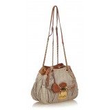 Miu Miu Vintage - Gathered Hemp Shoulder Bag - Marrone Beige - Borsa in Pelle - Alta Qualità Luxury