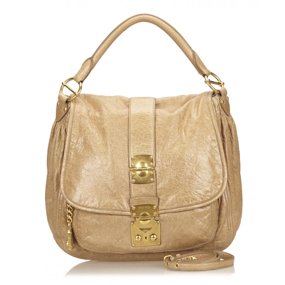 Miu Miu Vintage - Leather Shoulder Bag - Brown Beige - Leather Handbag ...