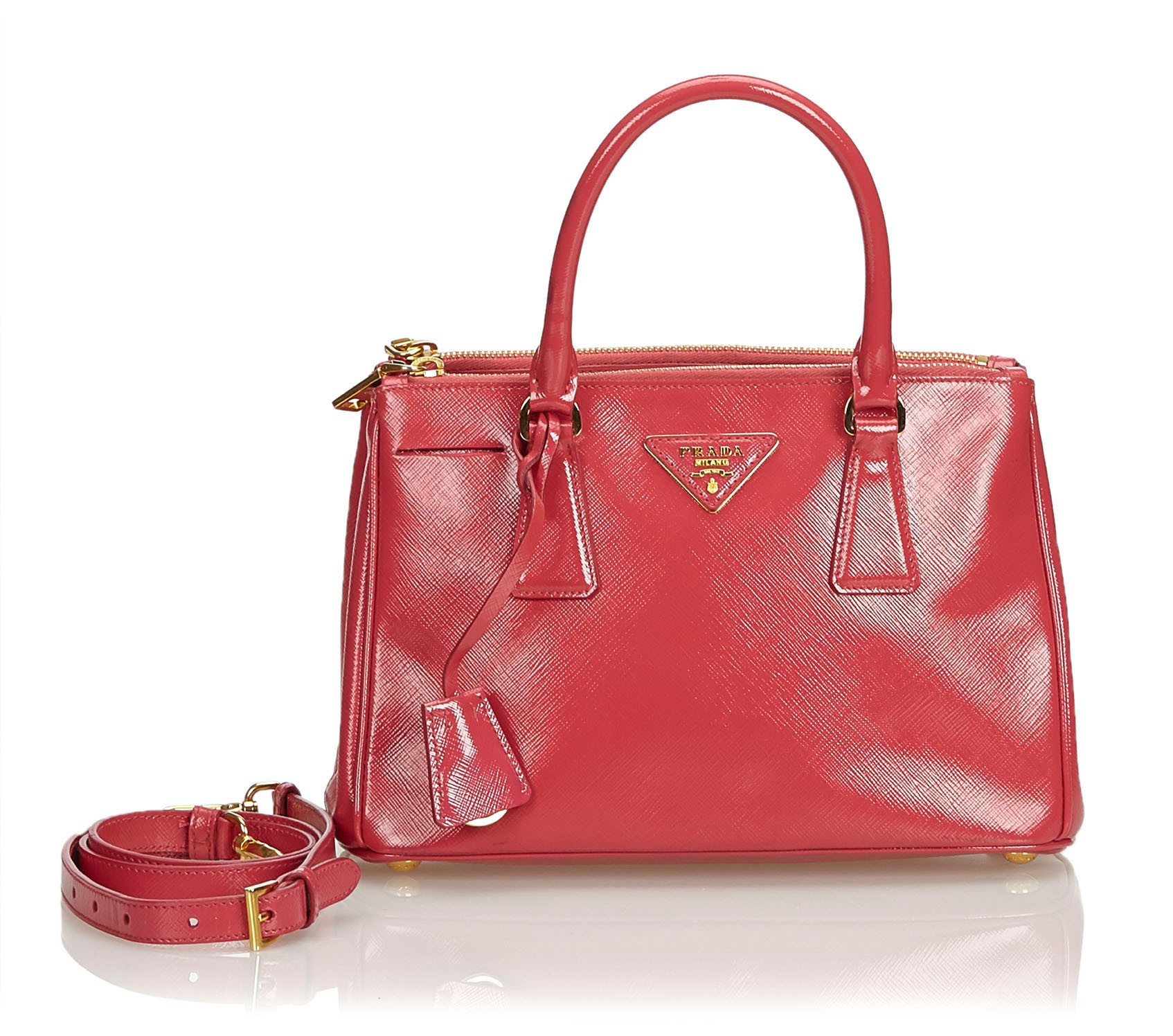 Vintage Prada Red Saffiano Leather Large Galleria Tote Bag