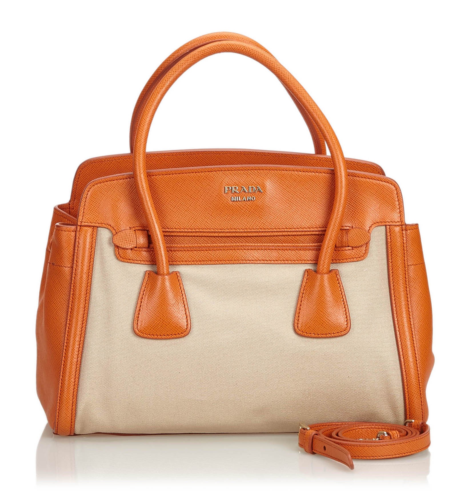 prada vintage canvas satchel bag brown beige leather handbag luxury high quality