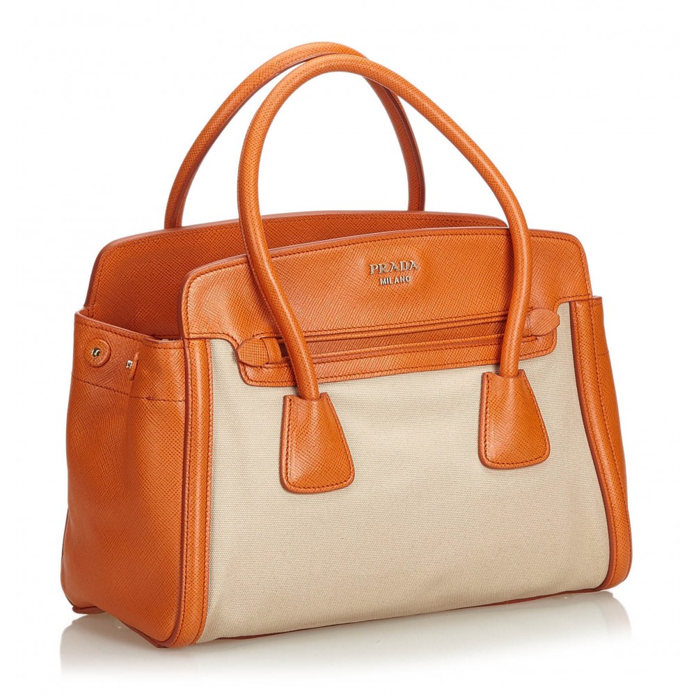 Prada Vintage - Canvas Satchel Bag - Brown Beige - Leather Handbag - Luxury  High Quality - Avvenice