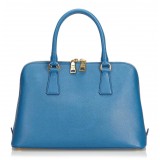 Prada Vintage - Saffiano Leather Lux Promenade Satchel Bag - Blu - Borsa in Pelle - Alta Qualità Luxury