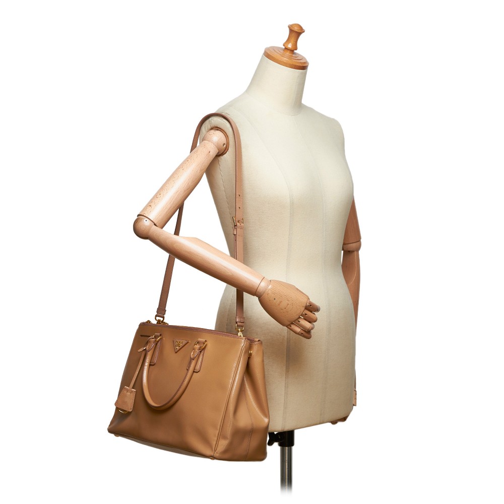 Prada Lux Double-Zip Galleria Saffiano Leather Large Beige Tote Bag