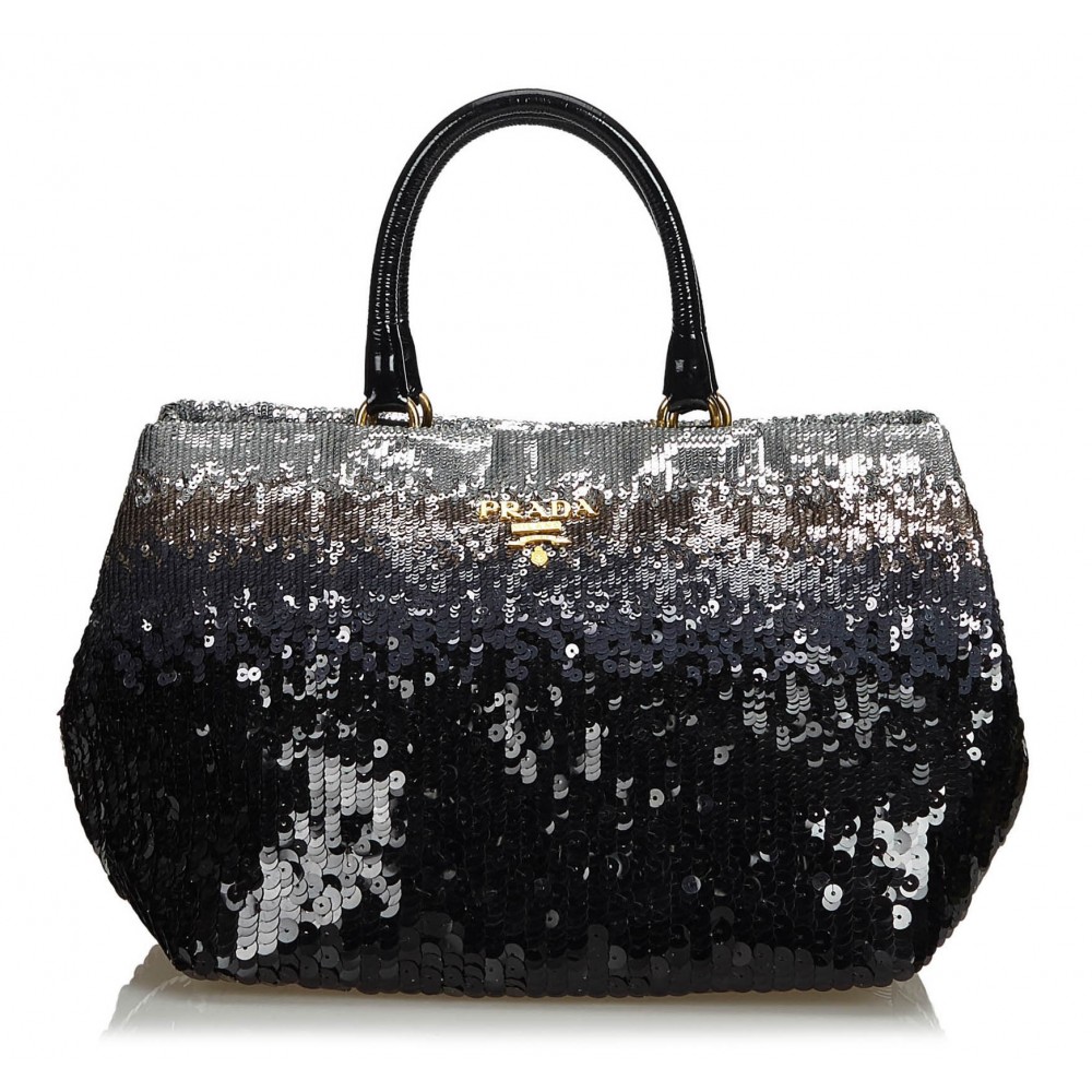 Prada Vintage - Sequined Tote Bag - Black - Leather Handbag - Luxury ...