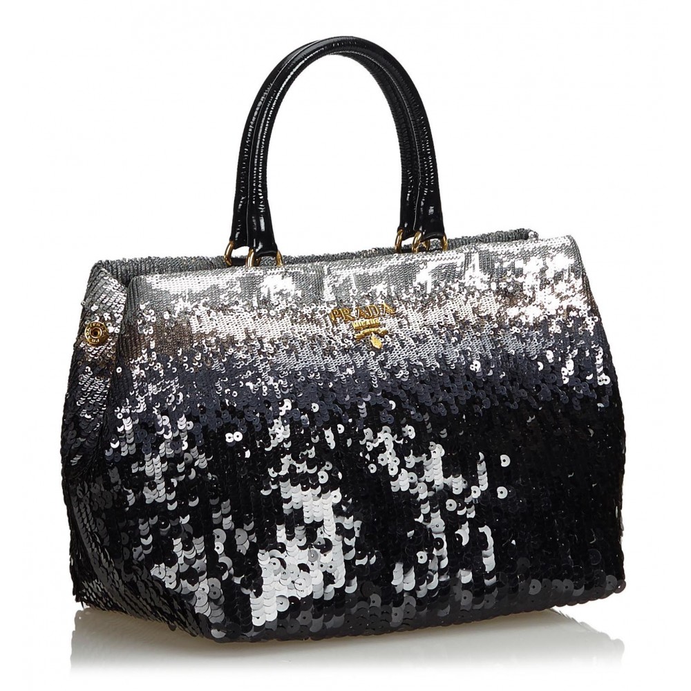 Prada Vintage - Sequined Tote Bag - Black - Leather Handbag - Luxury ...