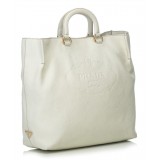 Prada Vintage - Vitello Daino Leather Satchel Bag - Bianco Avorio - Borsa in Pelle - Alta Qualità Luxury