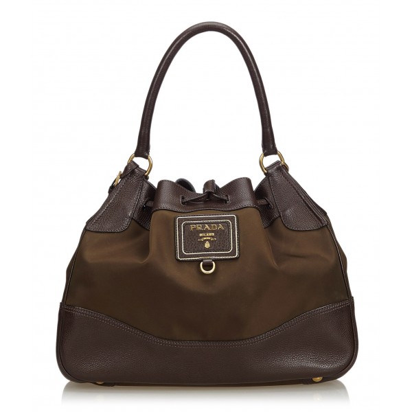 Prada Vintage - Nylon Drawstring Tote Bag - Brown - Leather Handbag ...