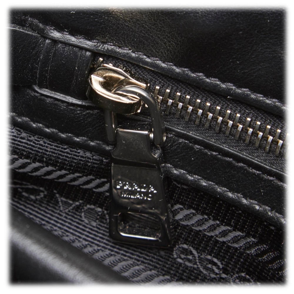 Prada Vintage - Ostrich-Trimmed Ponyhair Satchel Bag - Black - Leather ...
