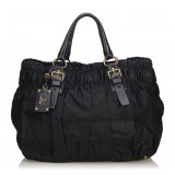 Prada Vintage - Gathered Nylon Tote Bag - Black - Leather Handbag - Luxury High Quality