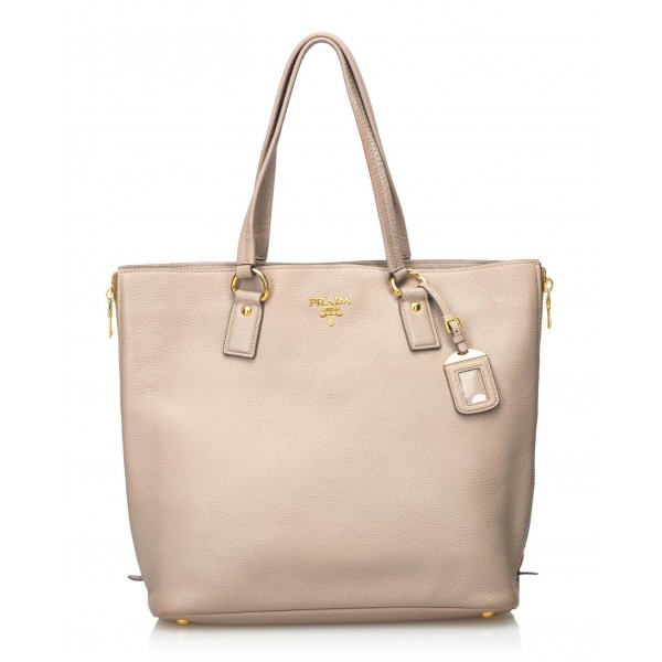 Prada Vintage - Vitello Daino Leather Tote Bag - Brown Beige - Leather Handbag - Luxury High Quality
