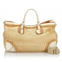 Prada Vintage - Raffia Satchel Bag - Brown Beige - Leather Handbag - Luxury High Quality