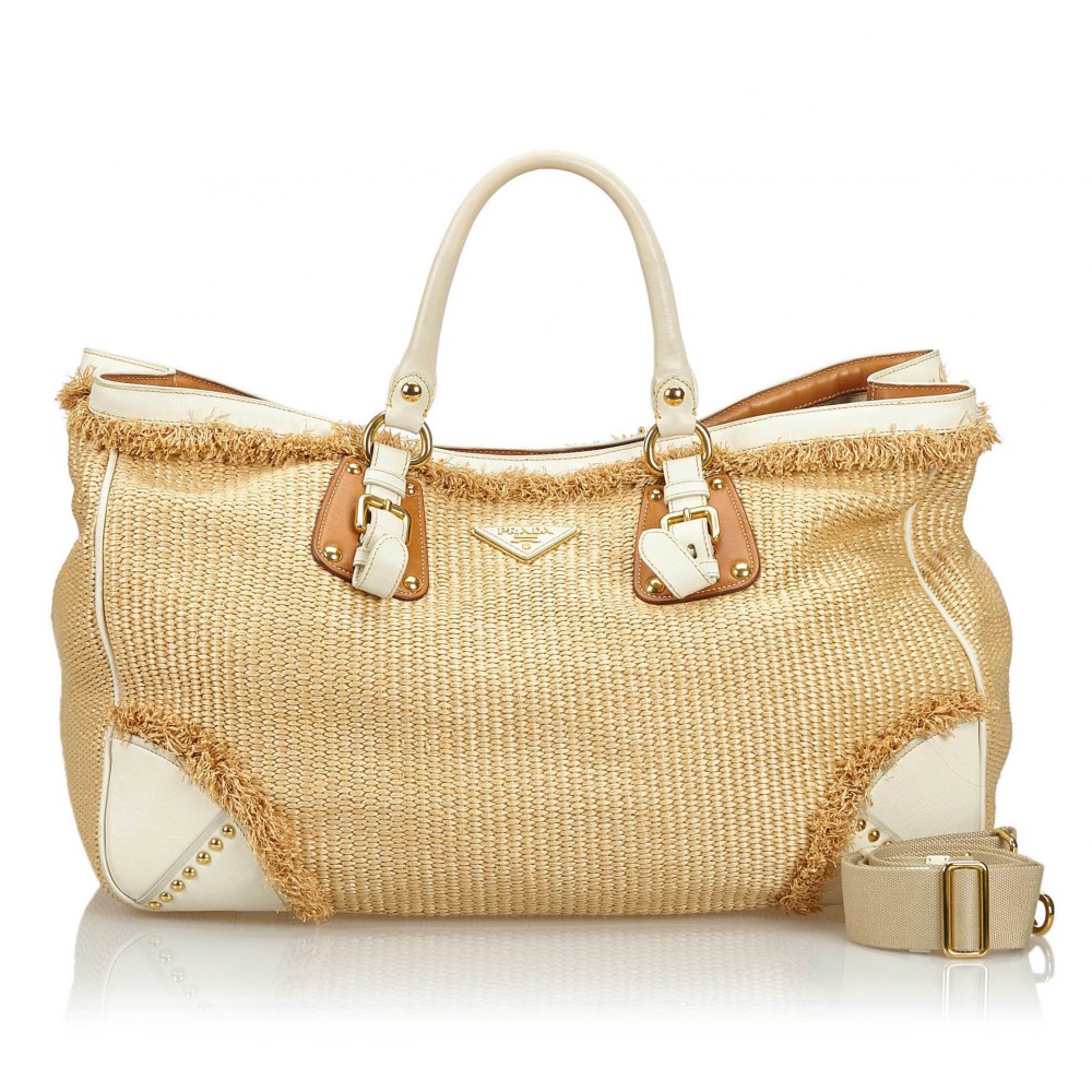 Prada Vintage - Raffia Satchel Bag - Brown Beige - Leather Handbag - Luxury  High Quality - Avvenice