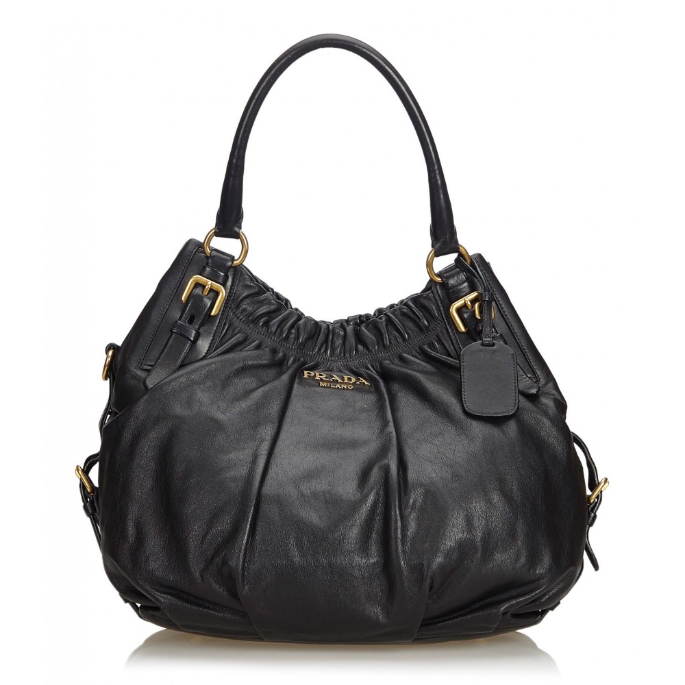Prada Vintage - Leather Hobo Bag - Black - Leather Handbag