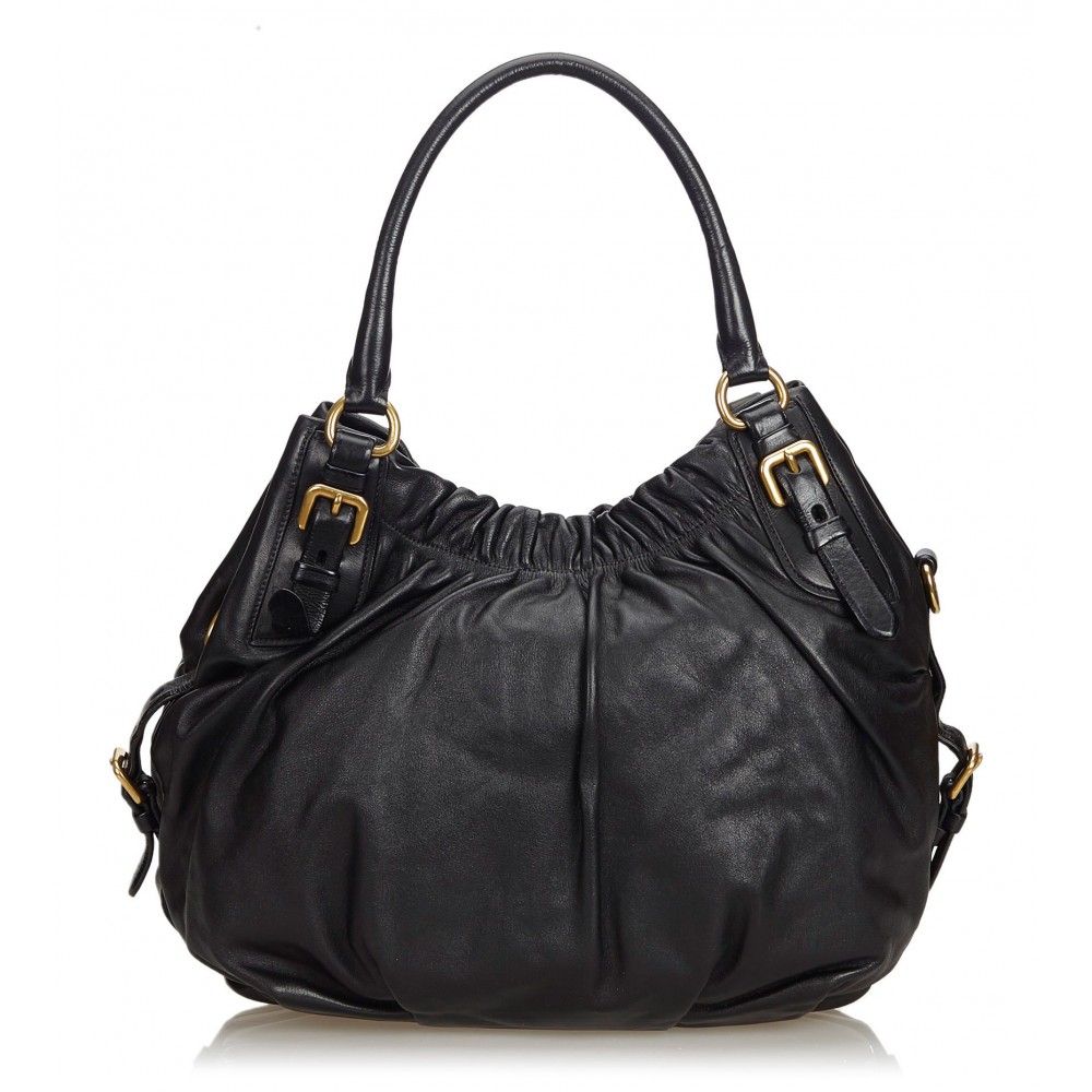 Prada Vintage - Leather Hobo Bag - Black - Leather Handbag - Luxury ...