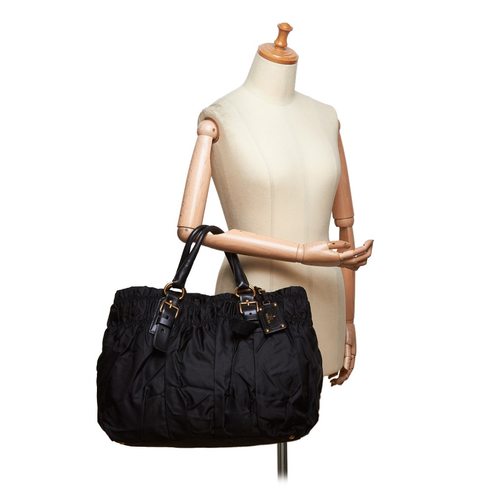 Prada Vintage - Gathered Nylon Tote Bag - Black - Leather Handbag - Luxury High Quality - Avvenice