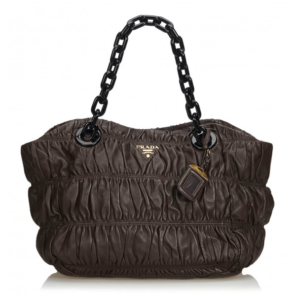 Prada Vintage - Cervo Lux Chain Tote Bag - Black - Leather Handbag - Luxury  High Quality - Avvenice