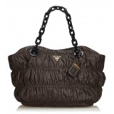 Prada Vintage - Gathered Nappa Leather Chain Tote Bag - Marrone - Borsa in Pelle - Alta Qualità Luxury
