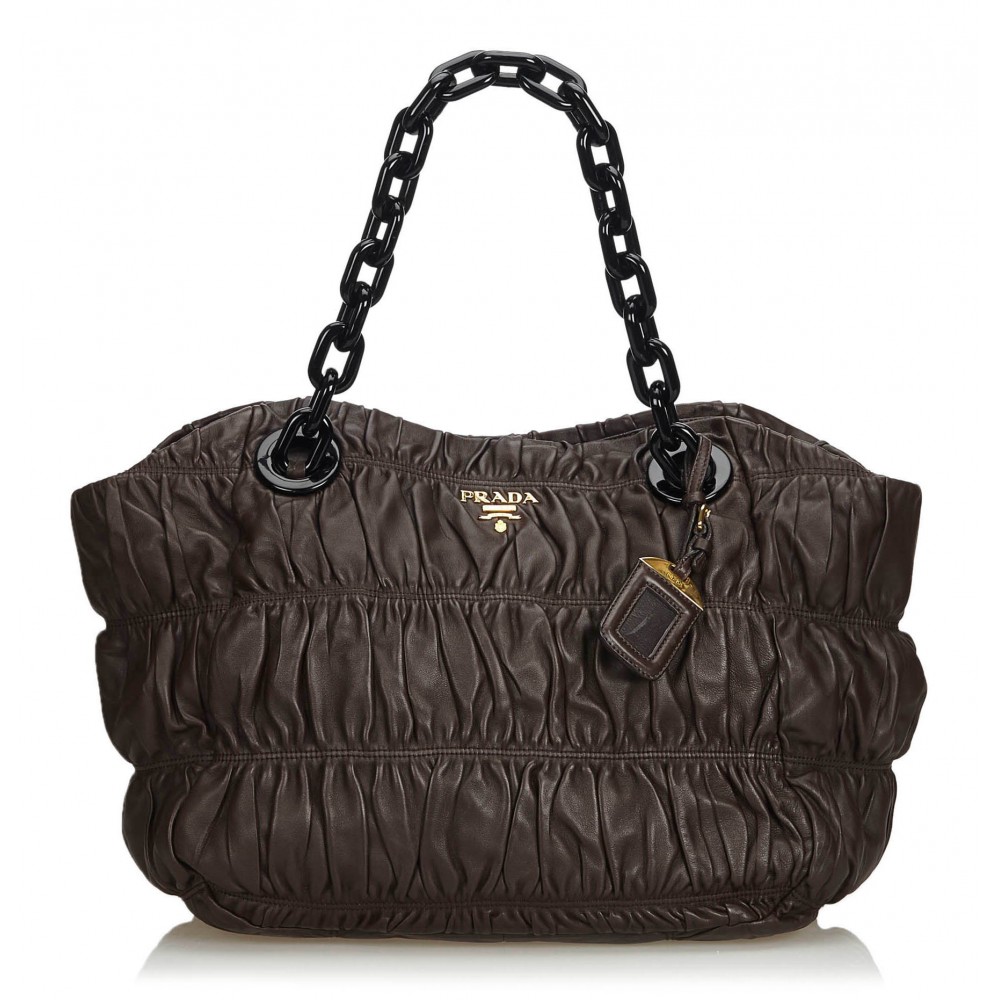 Prada Vintage - Gathered Nappa Leather Chain Tote Bag - Brown - Leather Handbag - Luxury High ...