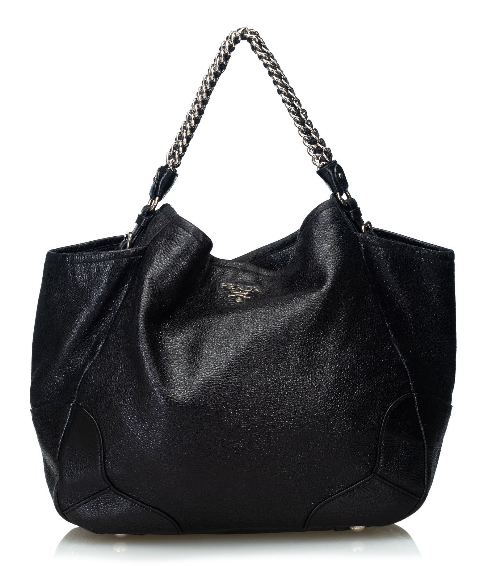 Prada Vintage - Cervo Lux Chain Tote Bag - Black - Leather Handbag