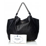 Prada Vintage - Cervo Lux Chain Tote Bag - Black - Leather Handbag - Luxury High Quality