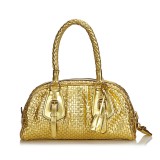 Prada Vintage - Madras Intreccio Frame Metallic Handbag Bag - Oro - Borsa in Pelle - Alta Qualità Luxury