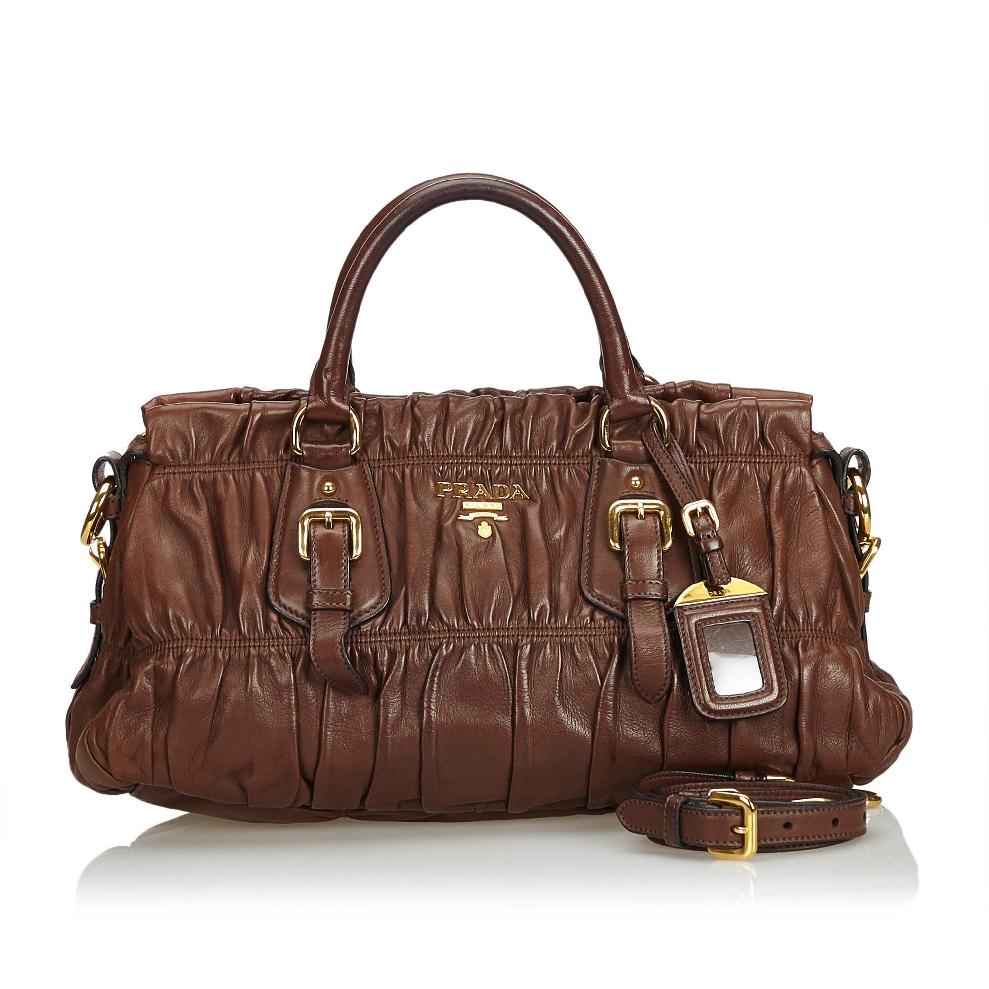 Prada Vintage - Gathered Leather Satchel Bag - Brown - Leather