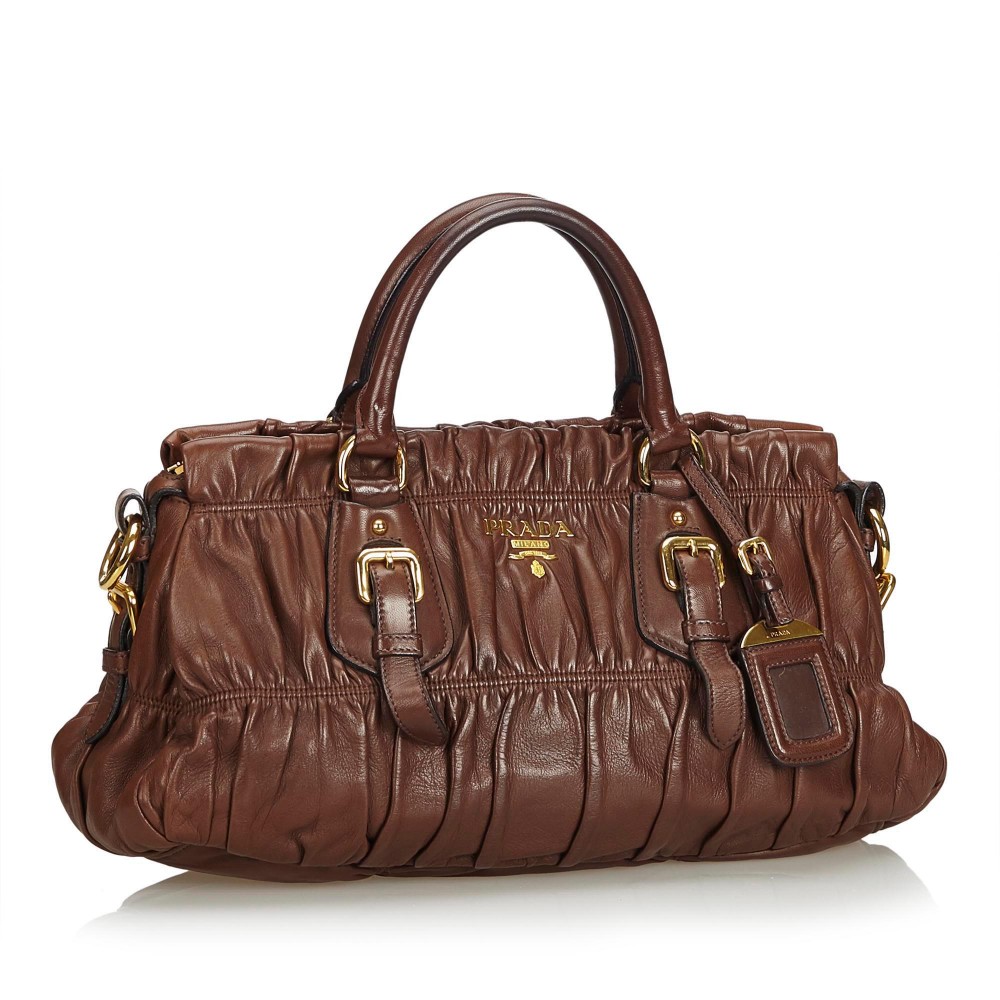 Prada Vintage - Gathered Leather Satchel Bag - Brown - Leather