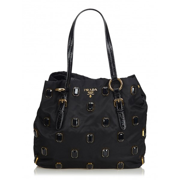 Prada Vintage - Tessuto Pietre Tote Bag - Black - Leather Handbag