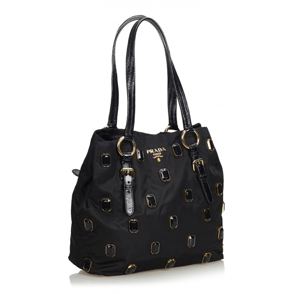 Prada Vintage - Tessuto Pietre Tote Bag - Black - Leather Handbag