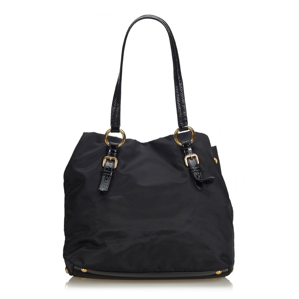 Prada Vintage - Tessuto Pietre Tote Bag - Black - Leather Handbag ...