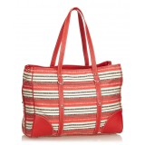 Prada Vintage - Striped Jacquard Tote Bag - Rossa Bianca - Borsa in Pelle - Alta Qualità Luxury
