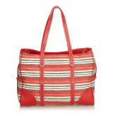 Prada Vintage - Striped Jacquard Tote Bag - Red White - Leather Handbag - Luxury High Quality